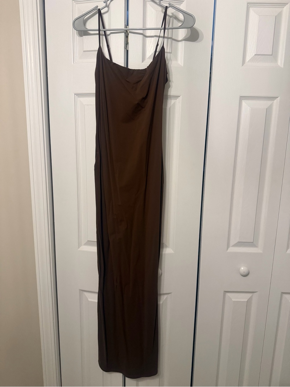 Skims Fits Everybody Brown Slip Maxi Dress